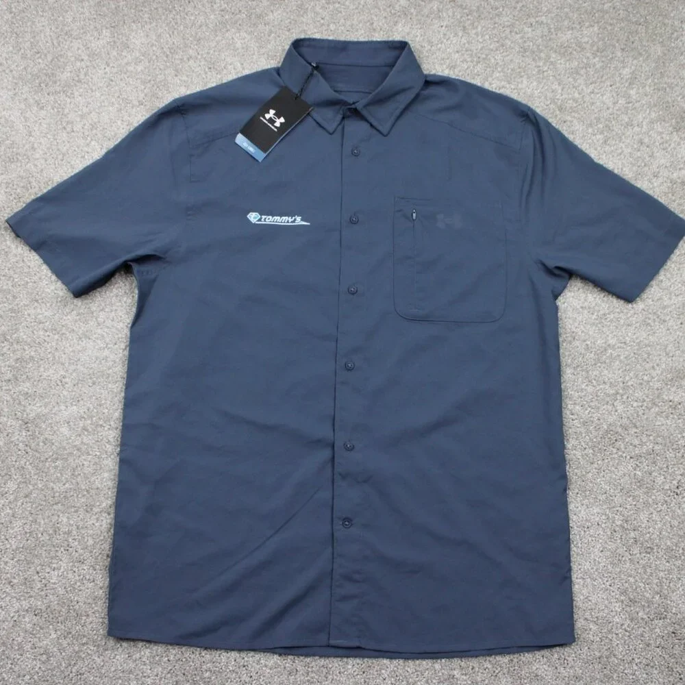 Under Armour Drift Tide 2.0 Shirt NWT Men Large Blue Fitted Polyester S/S Button